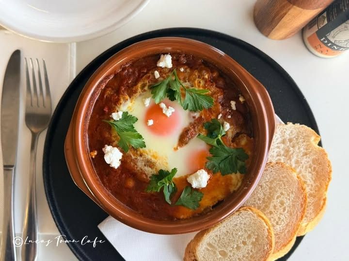 Chickpea shakshuka in a copper pan