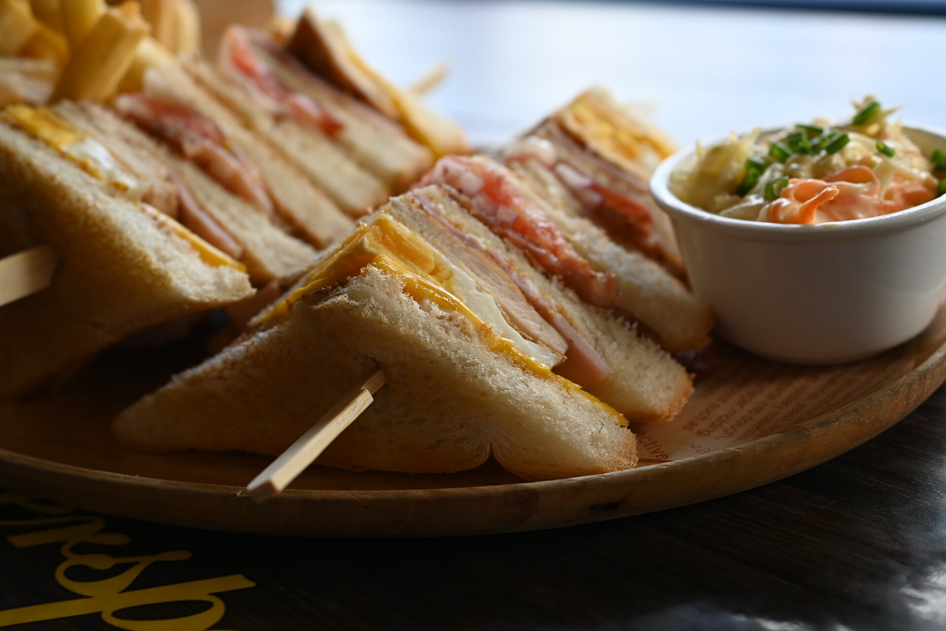 Toasted sandwich wedges with melted cheese