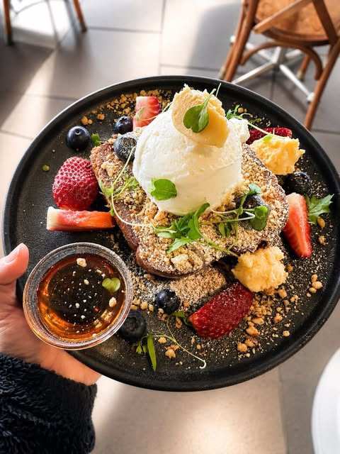 French toast with berries and ice-cream at Lucas Town Cafe
