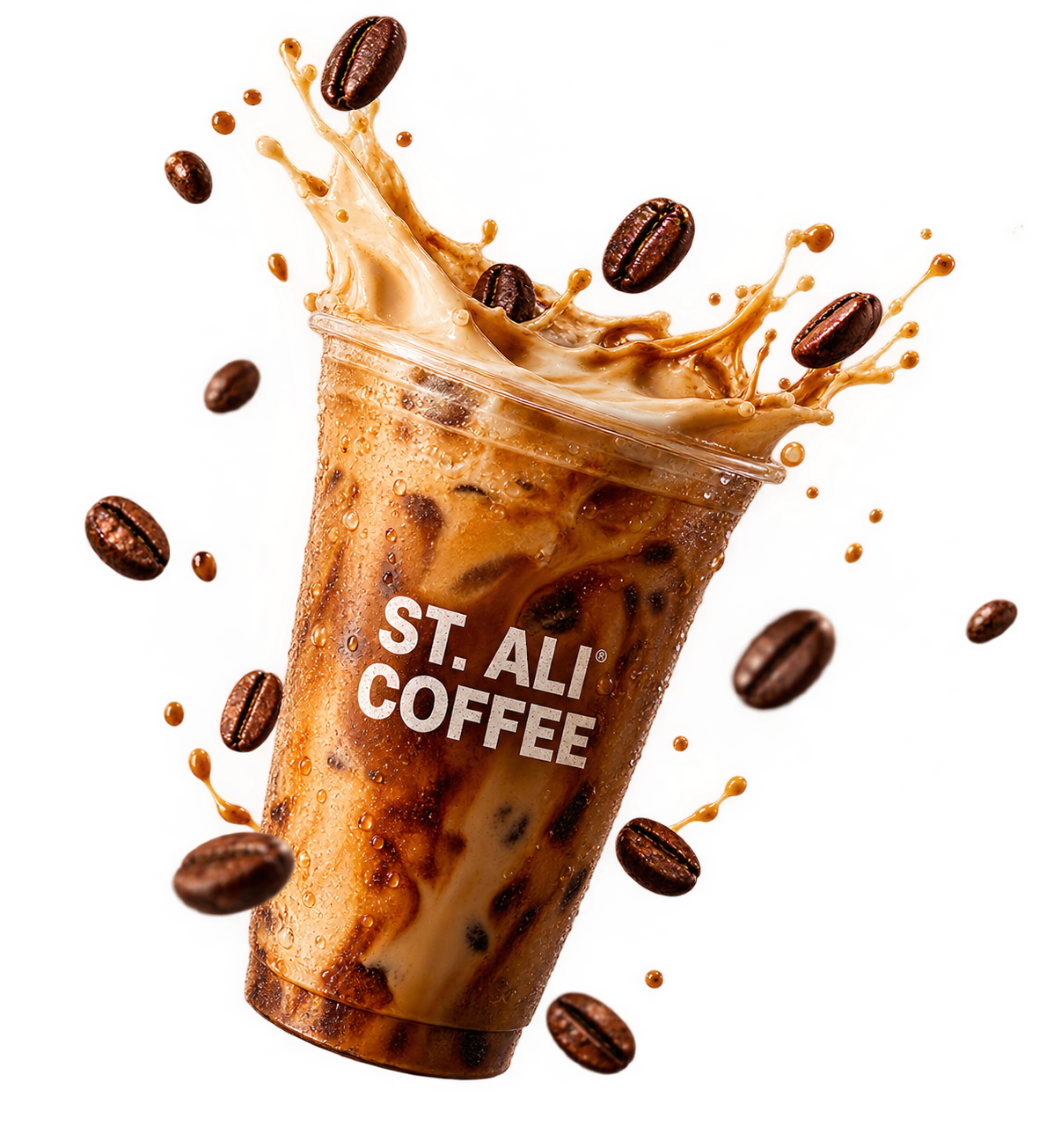 An iced ST. ALi coffee at Lucas Town Cafe, splashed with coffee beans
